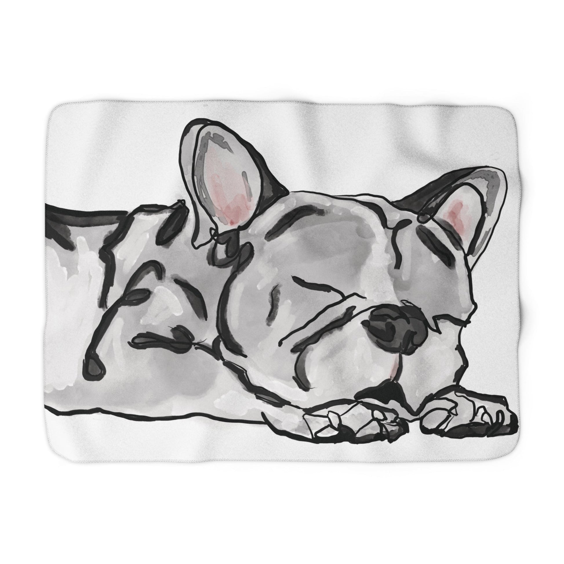 Cozy French Bulldog Sleeping Dog Portrait Sherpa Fleece Blanket - Blue Cava