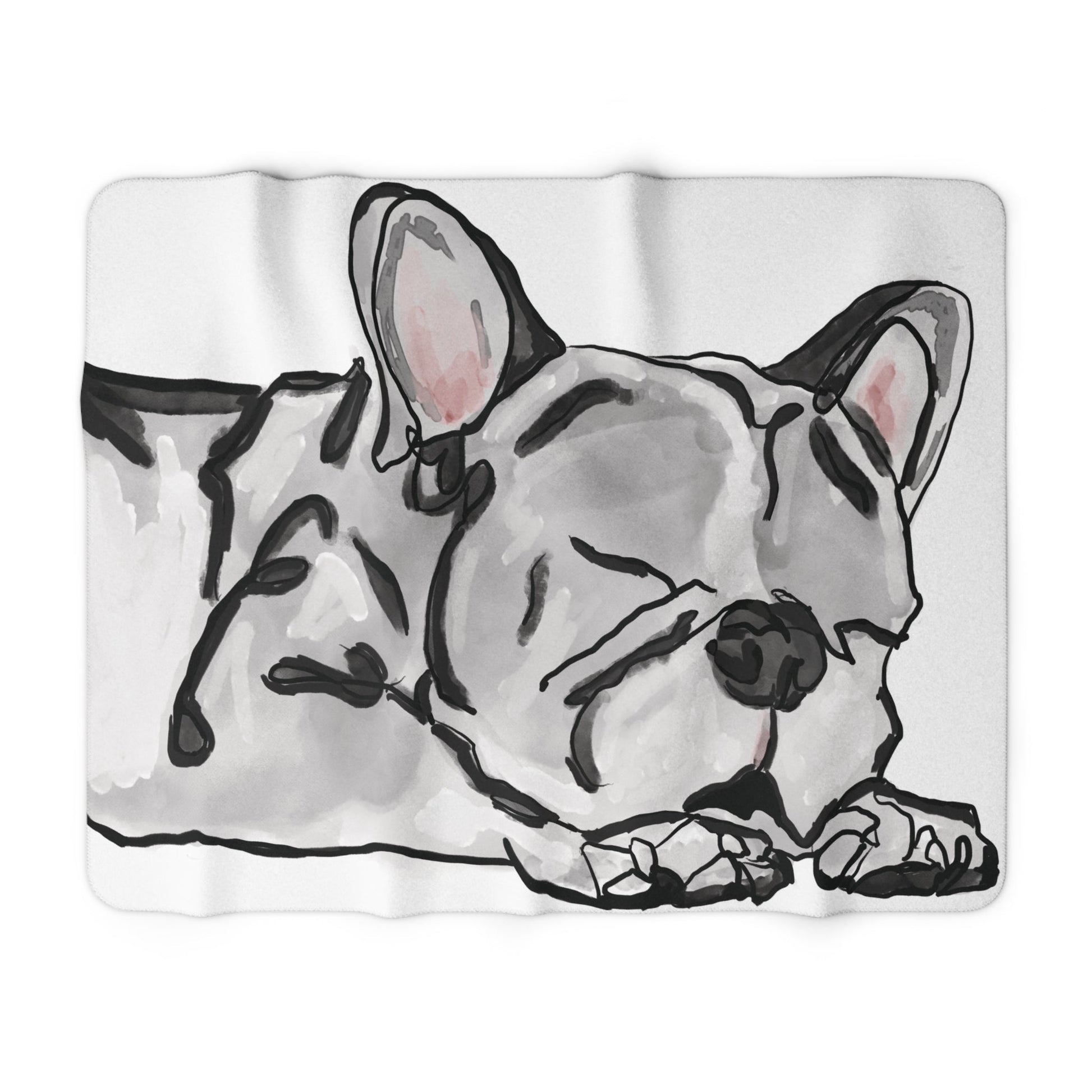 Cozy French Bulldog Sleeping Dog Portrait Sherpa Fleece Blanket - Blue Cava