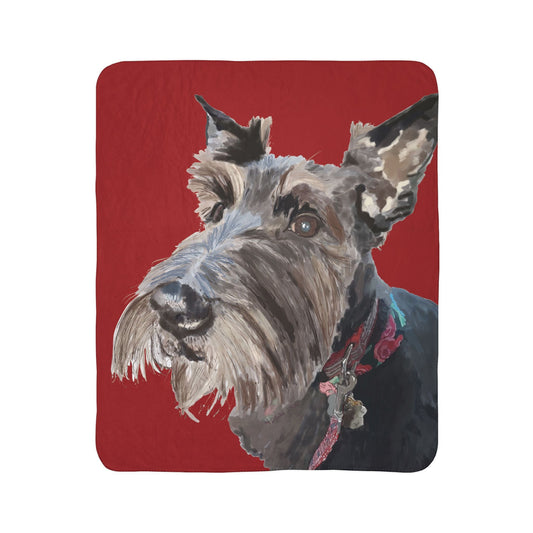 Cozy Scottish Terrier Dog Lover Fleece Sherpa Blanket | Pet Gift, Home Decor - Blue Cava