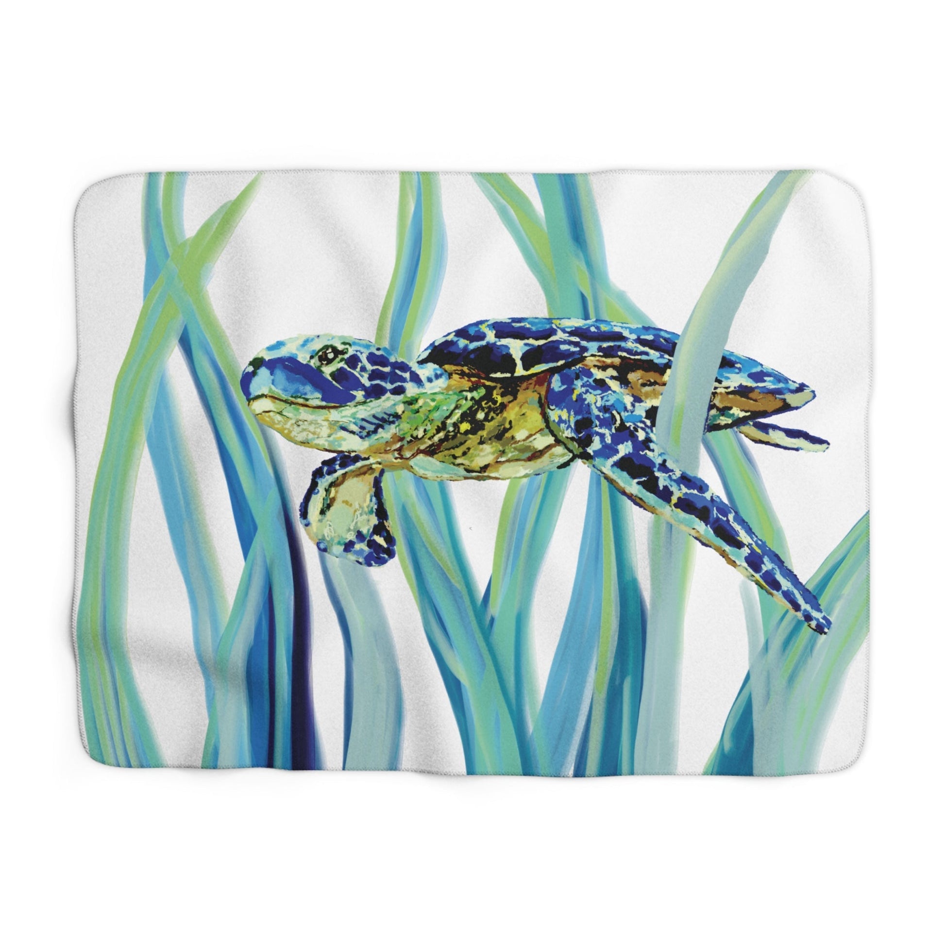 Cozy Sherpa Fleece Blanket with Colorful Tortoise Design - Blue Cava