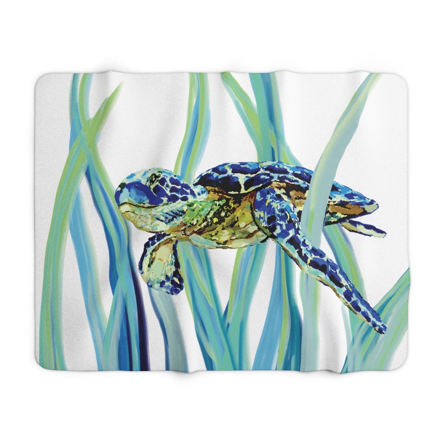 Cozy Sherpa Fleece Blanket with Colorful Tortoise Design - Blue Cava