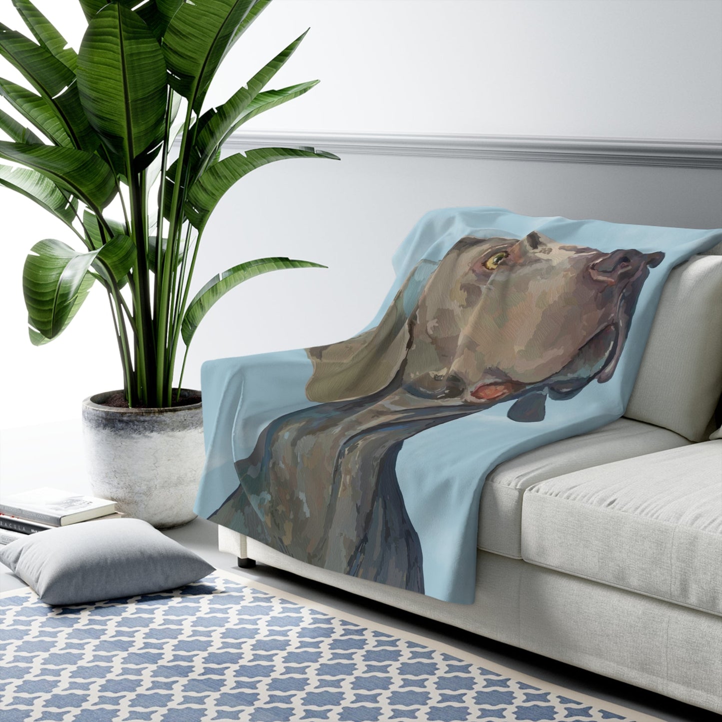 Cozy Weimaraner Dog Pet - Inspired Sherpa Blanket, Dog Lover Gift - Blue Cava