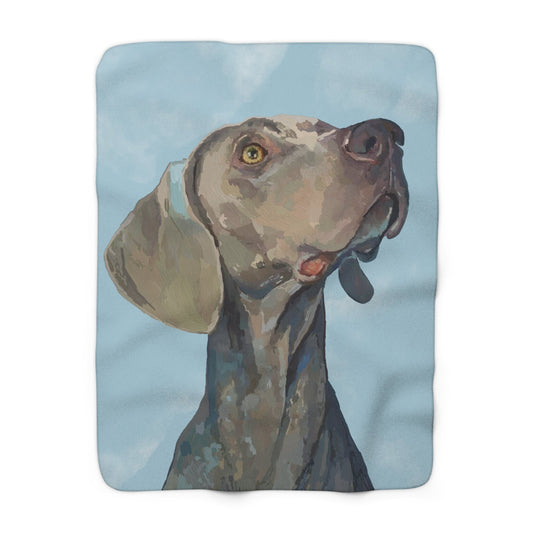 Cozy Weimaraner Dog Pet - Inspired Sherpa Blanket, Dog Lover Gift - Blue Cava