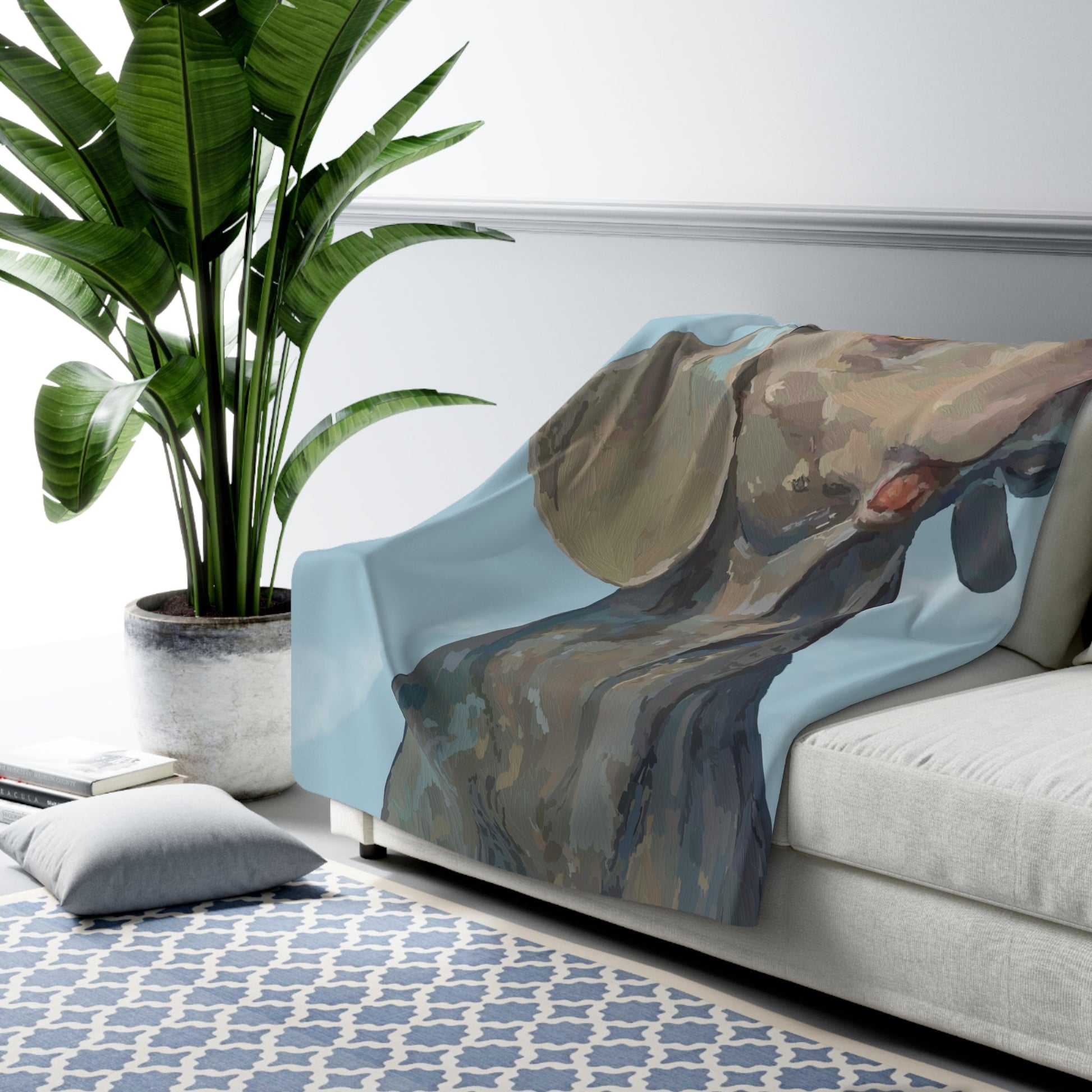 Cozy Weimaraner Dog Pet - Inspired Sherpa Blanket, Dog Lover Gift - Blue Cava