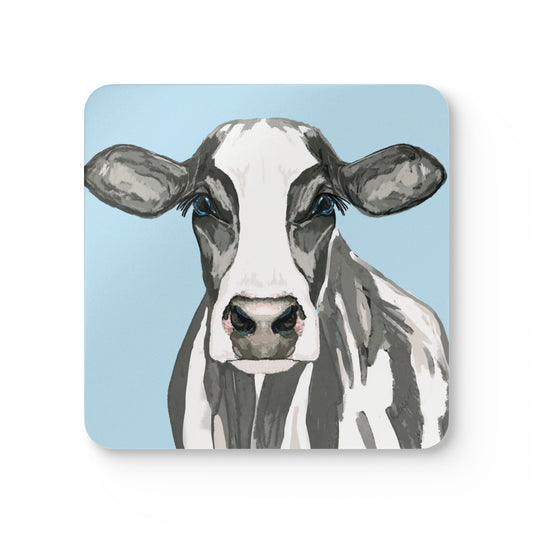Cute Cow Cork Coaster Set - Farmhouse Decor for Home & Kitchen - Blue Cava