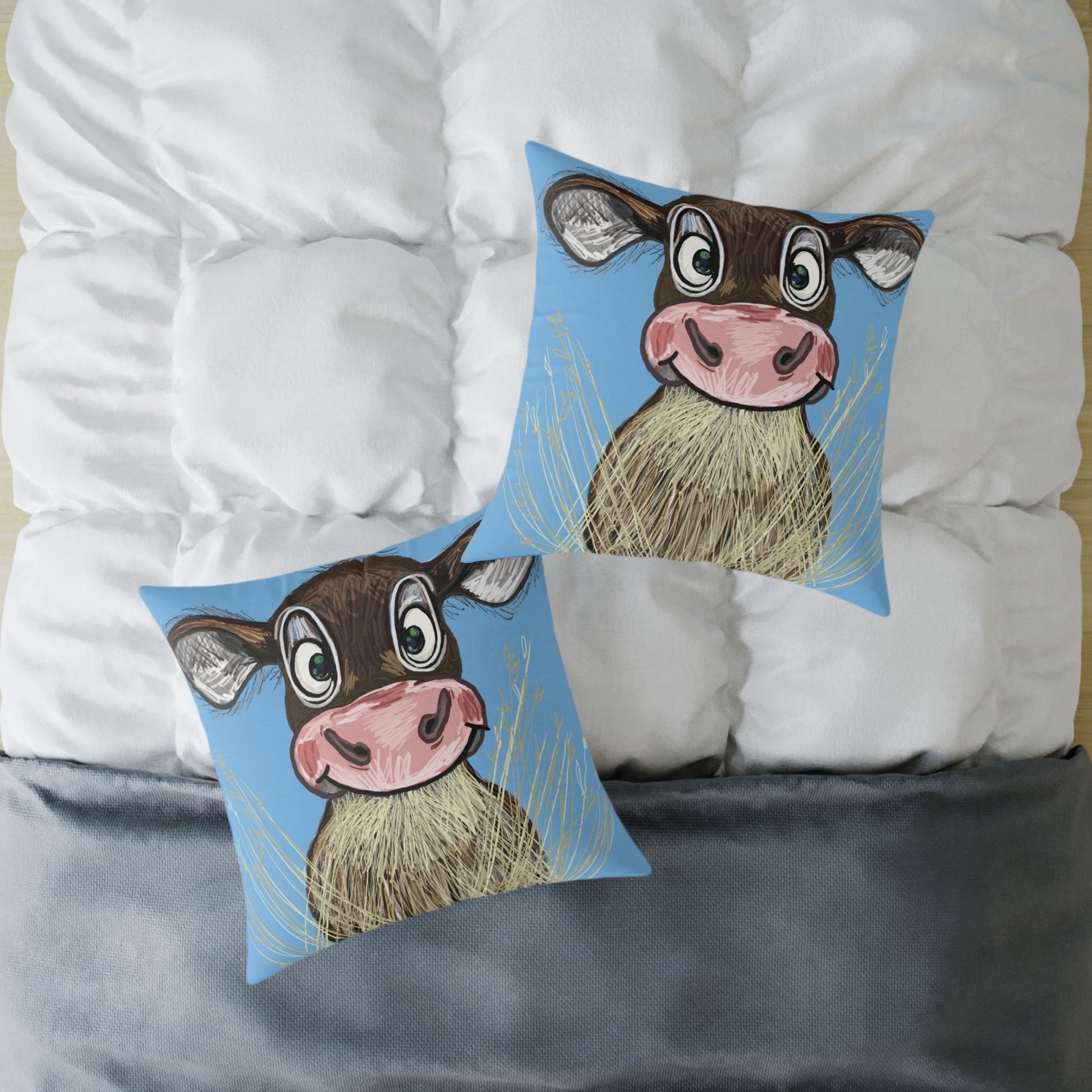 Cute Cow Square Pillow, Farmhouse Decor Home Accent - Blue Cava