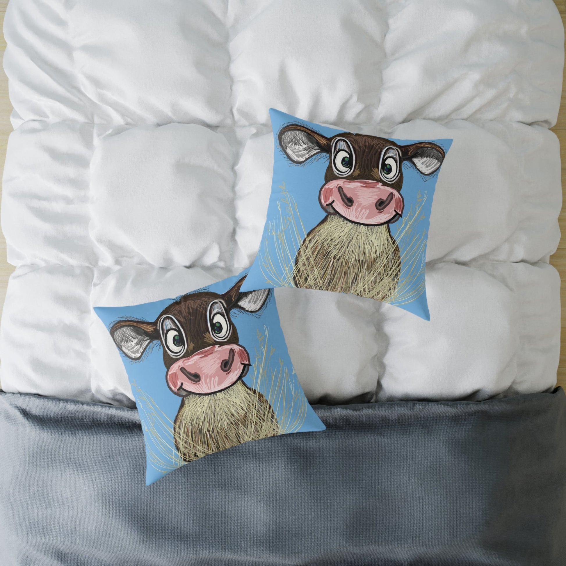 Cute Cow Square Pillow, Farmhouse Decor Home Accent - Blue Cava