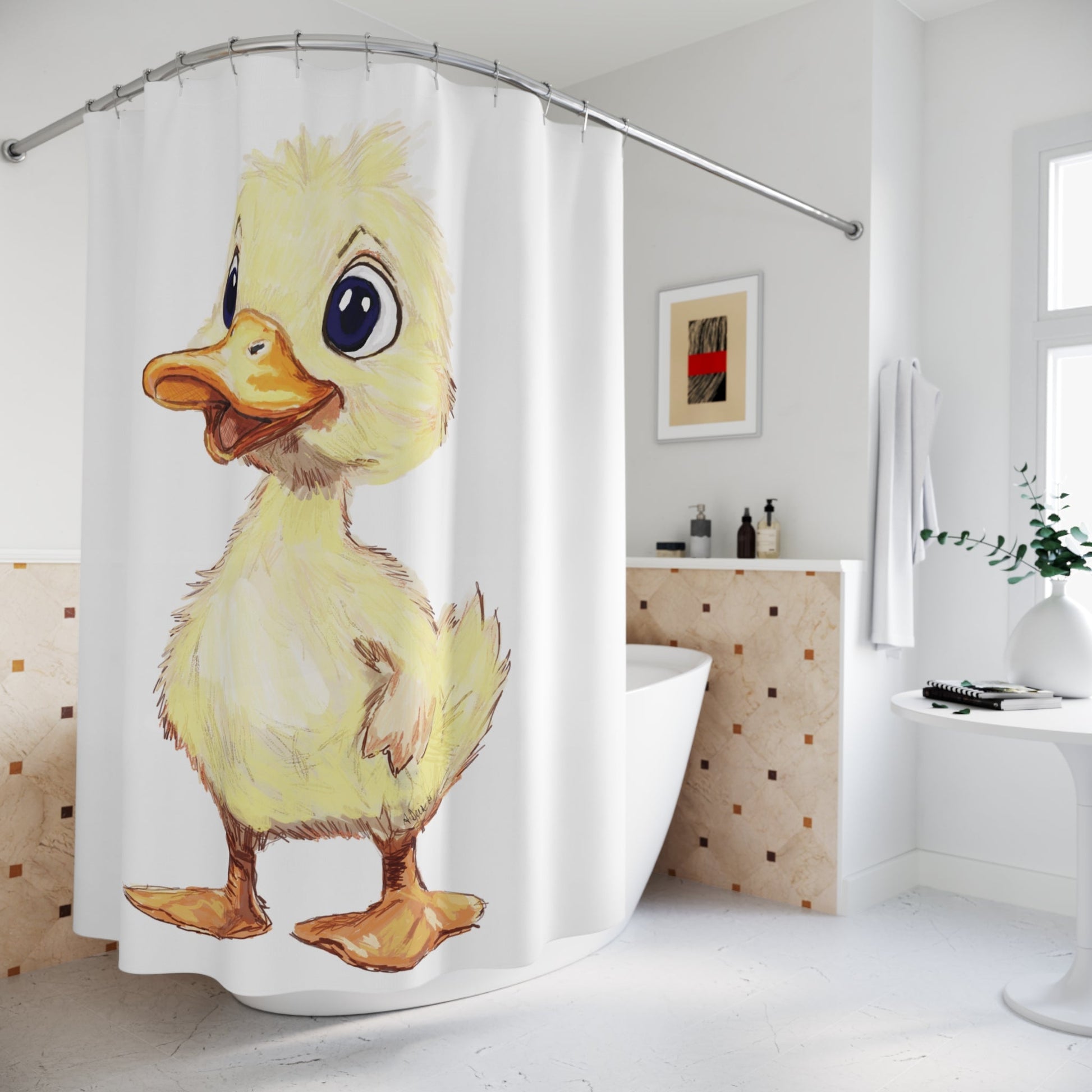 Cute Duck Shower Curtain - Fun Bathroom Decor for Kids and Animal Lovers - Blue Cava