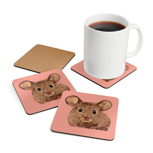 Cute Mouse Corkwood Coaster Set - Eco - Friendly Coasters - Blue Cava
