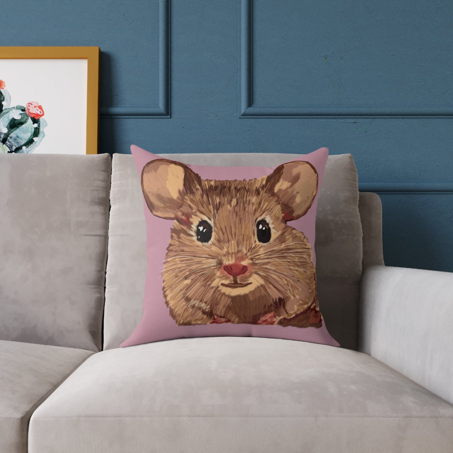 Cute Mouse Square Pillow | Adorable Animal Decor, 16”, 18”, 20” 24” 26” - Blue Cava