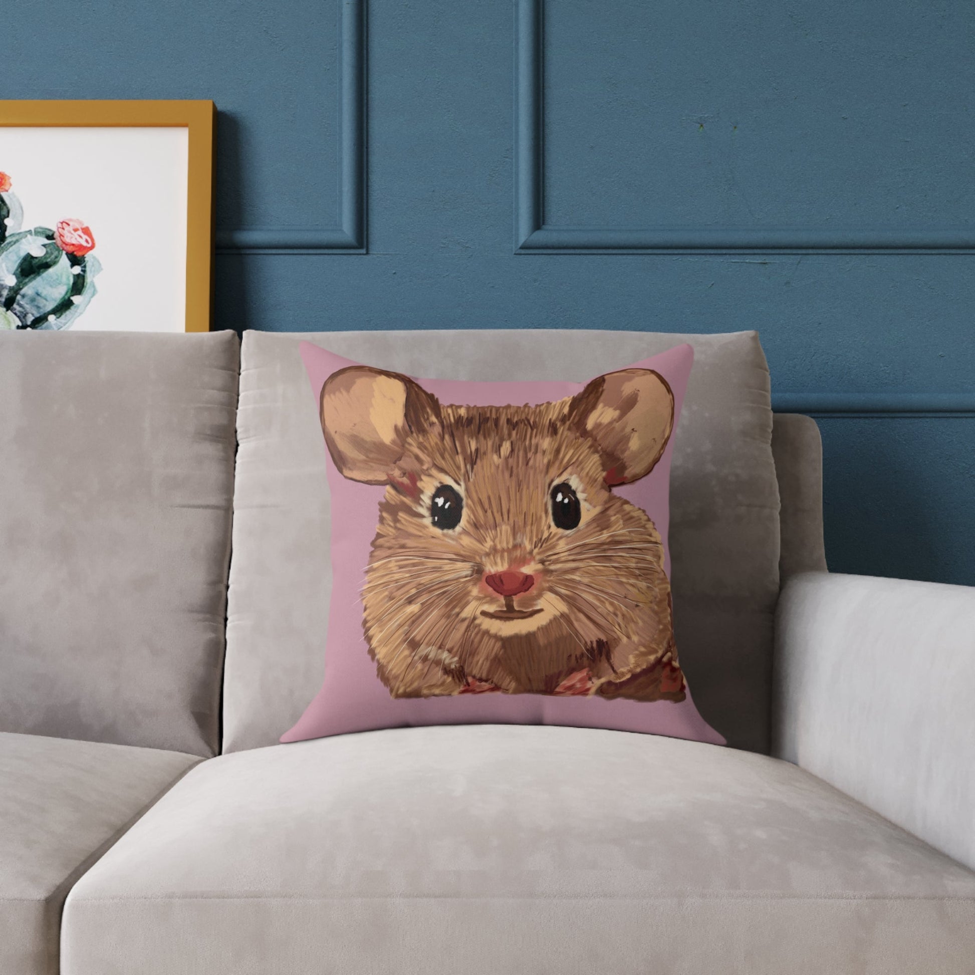 Cute Mouse Square Pillow | Adorable Animal Decor, 16”, 18”, 20” 24” 26” - Blue Cava