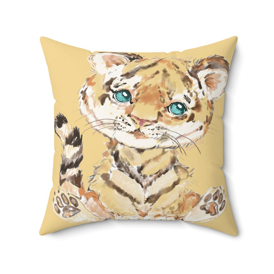 Cute Tiger Square Throw Pillow - Cozy Nursery Decorative Pillow, Kids Room Accent - Blue Cava