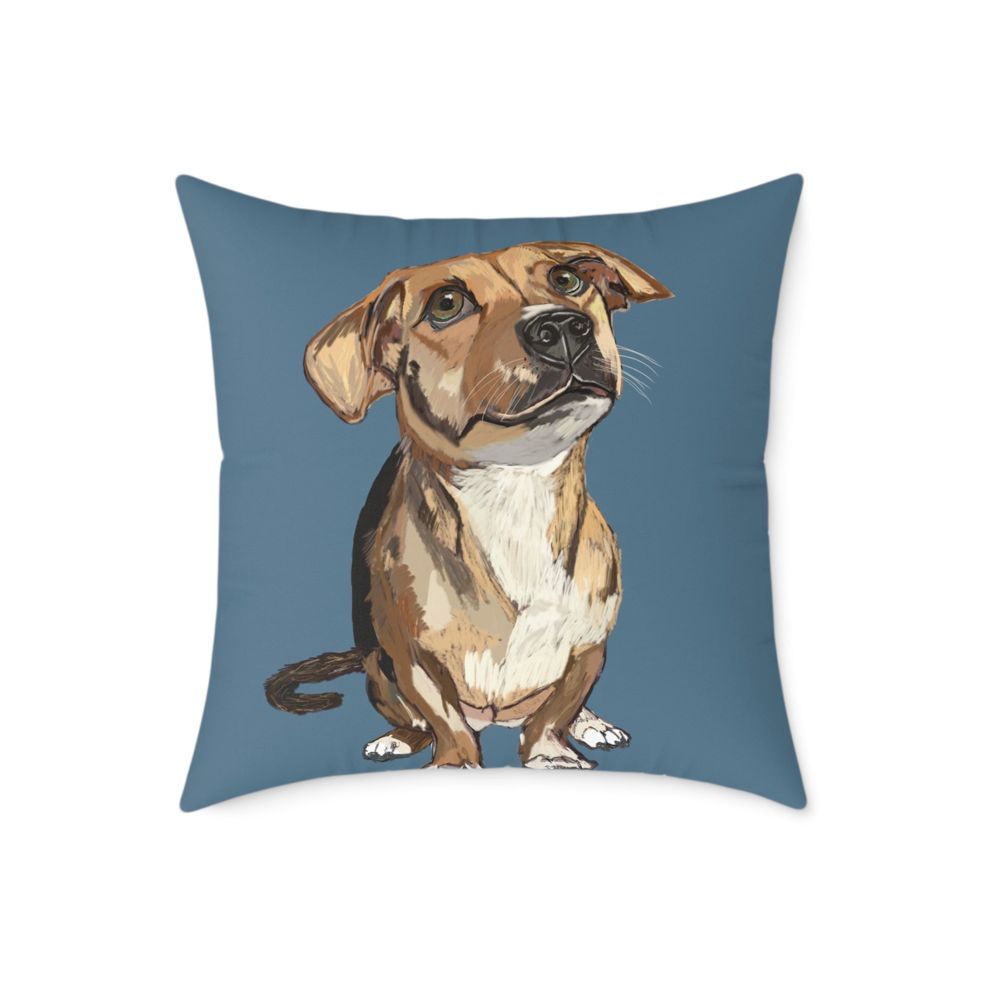 Dog Portrait Square Poly Canvas Pillow - Perfect for Pet Lovers - Blue Cava
