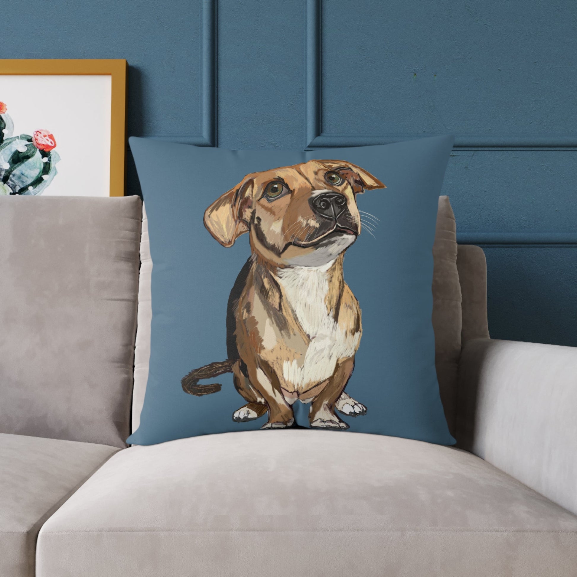 Dog Portrait Square Poly Canvas Pillow - Perfect for Pet Lovers - Blue Cava
