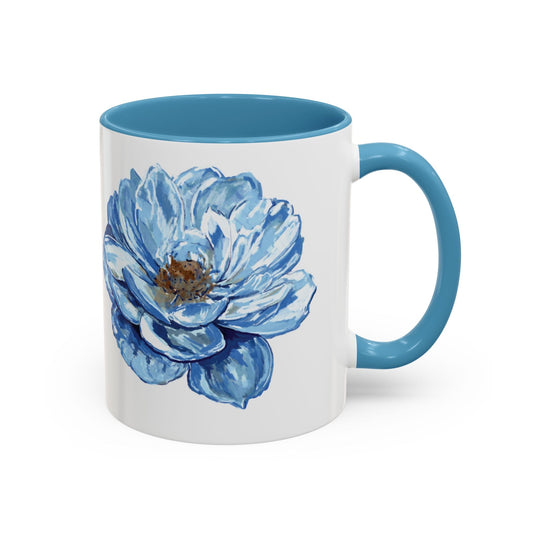 Elegant Floral Accent Coffee Mug - Blue Flower Design - Blue Cava