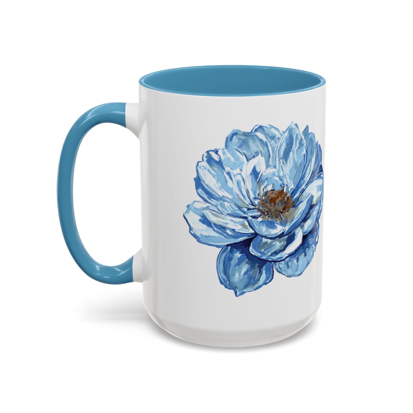 Elegant Floral Accent Coffee Mug - Blue Flower Design - Blue Cava