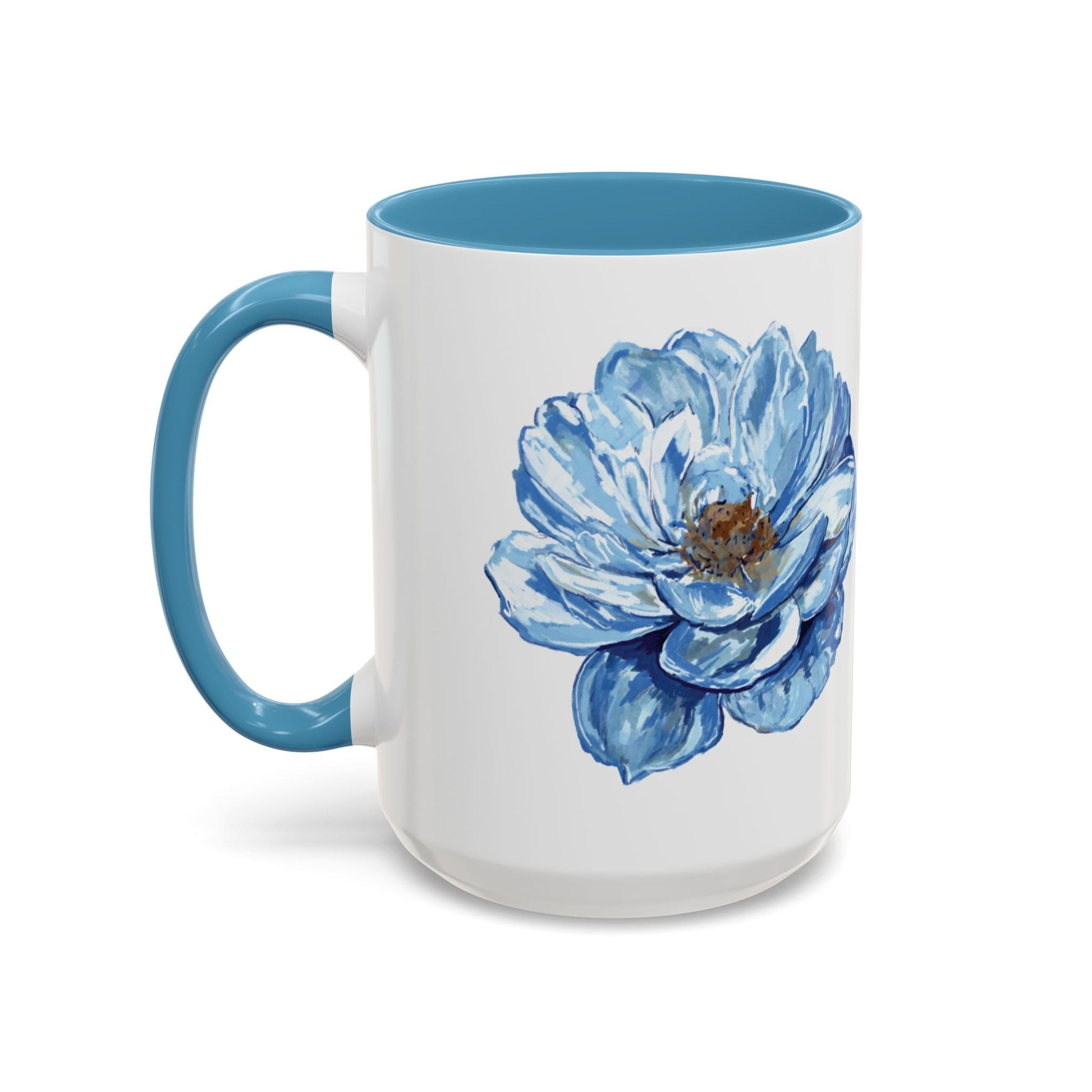 Elegant Floral Accent Coffee Mug - Blue Flower Design - Blue Cava