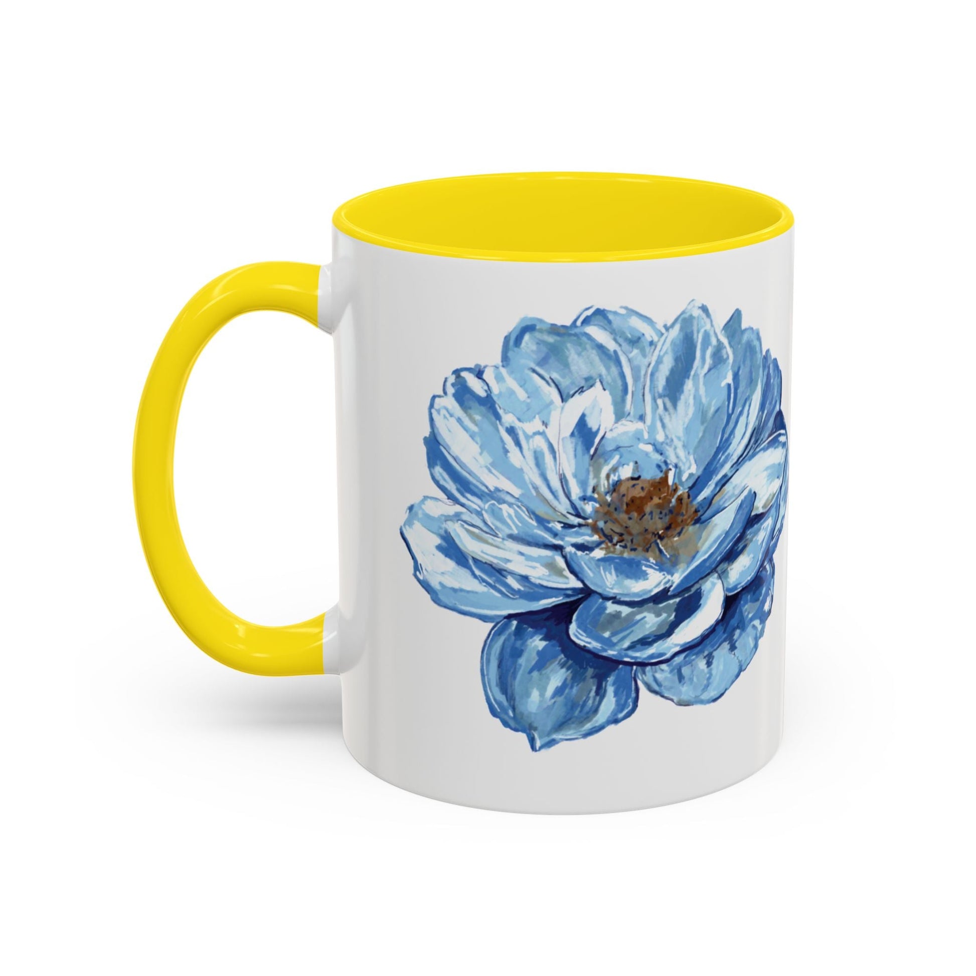 Elegant Floral Accent Coffee Mug - Blue Flower Design - Blue Cava