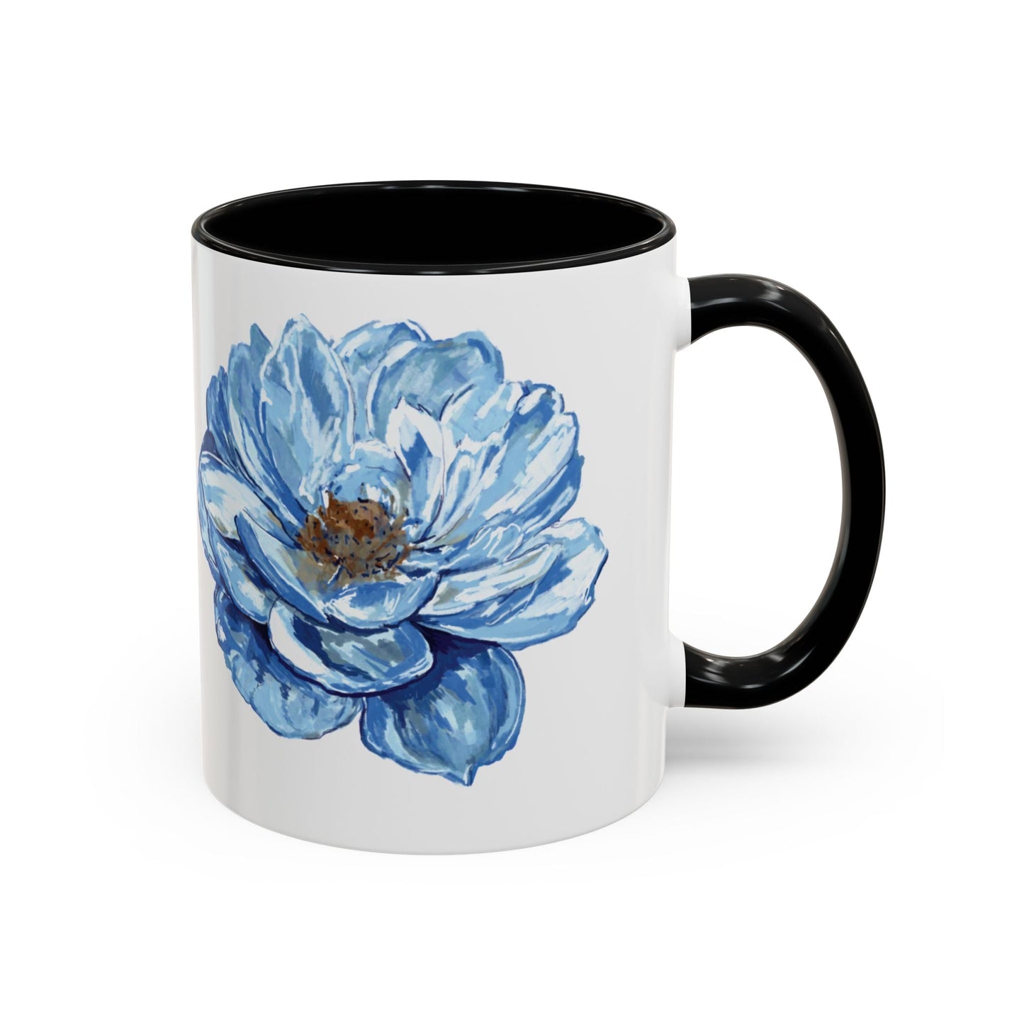 Elegant Floral Accent Coffee Mug - Blue Flower Design - Blue Cava