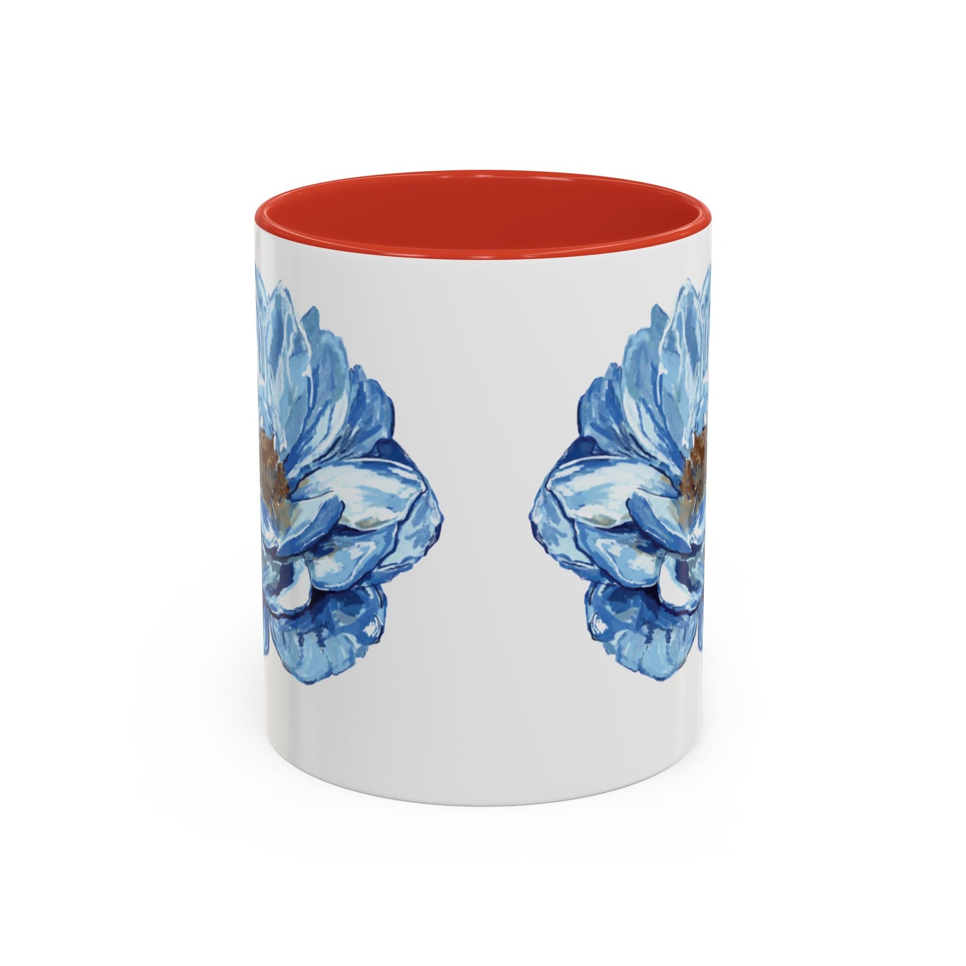 Elegant Floral Accent Coffee Mug - Blue Flower Design - Blue Cava