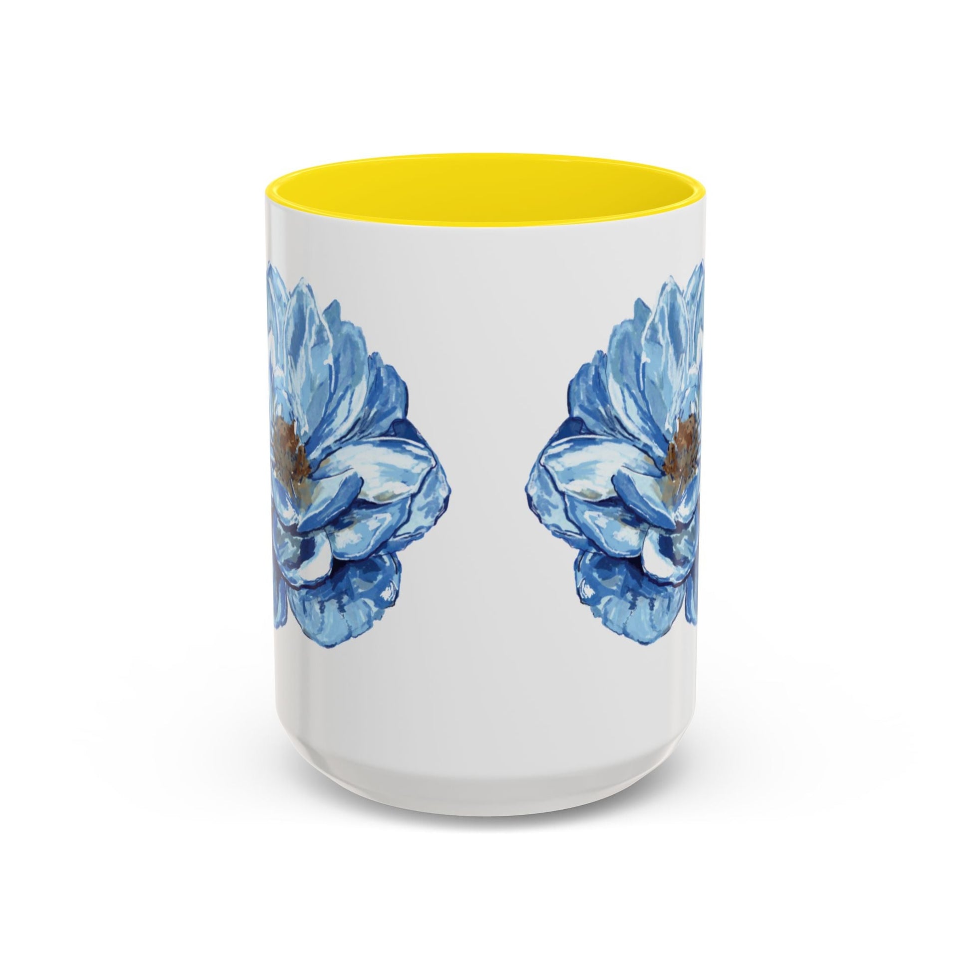 Elegant Floral Accent Coffee Mug - Blue Flower Design - Blue Cava