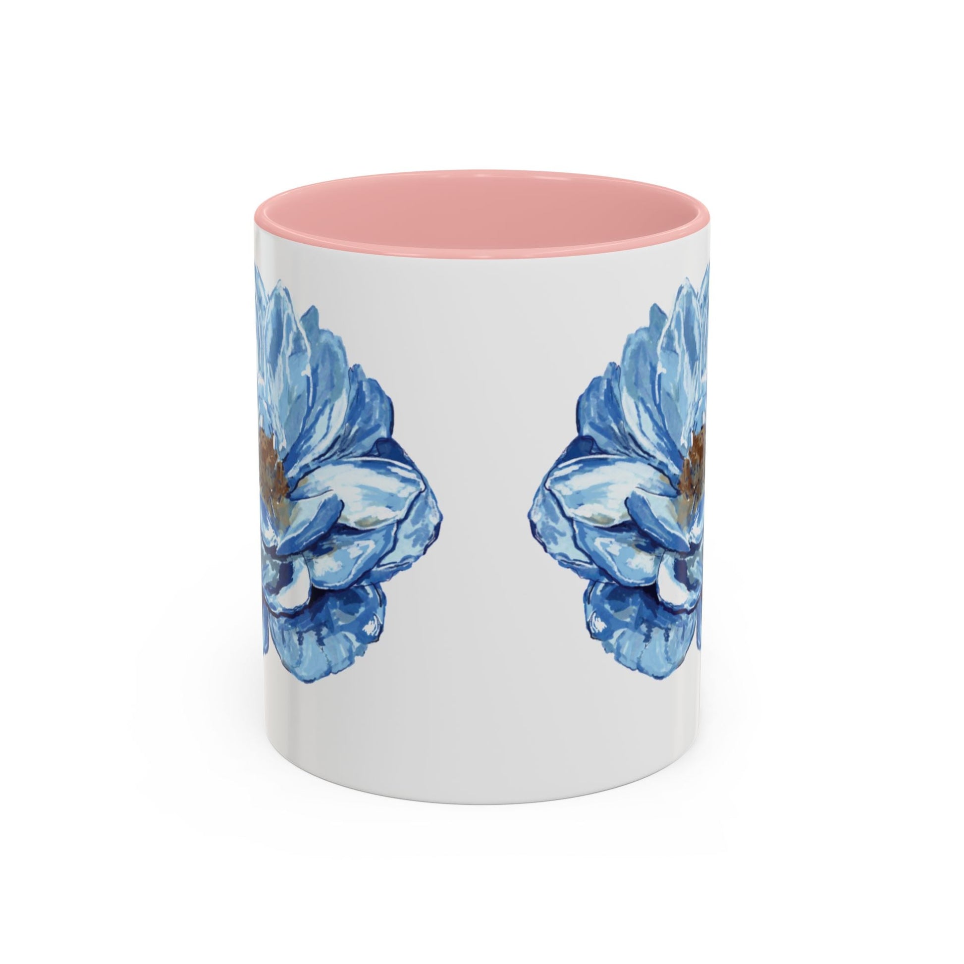 Elegant Floral Accent Coffee Mug - Blue Flower Design - Blue Cava
