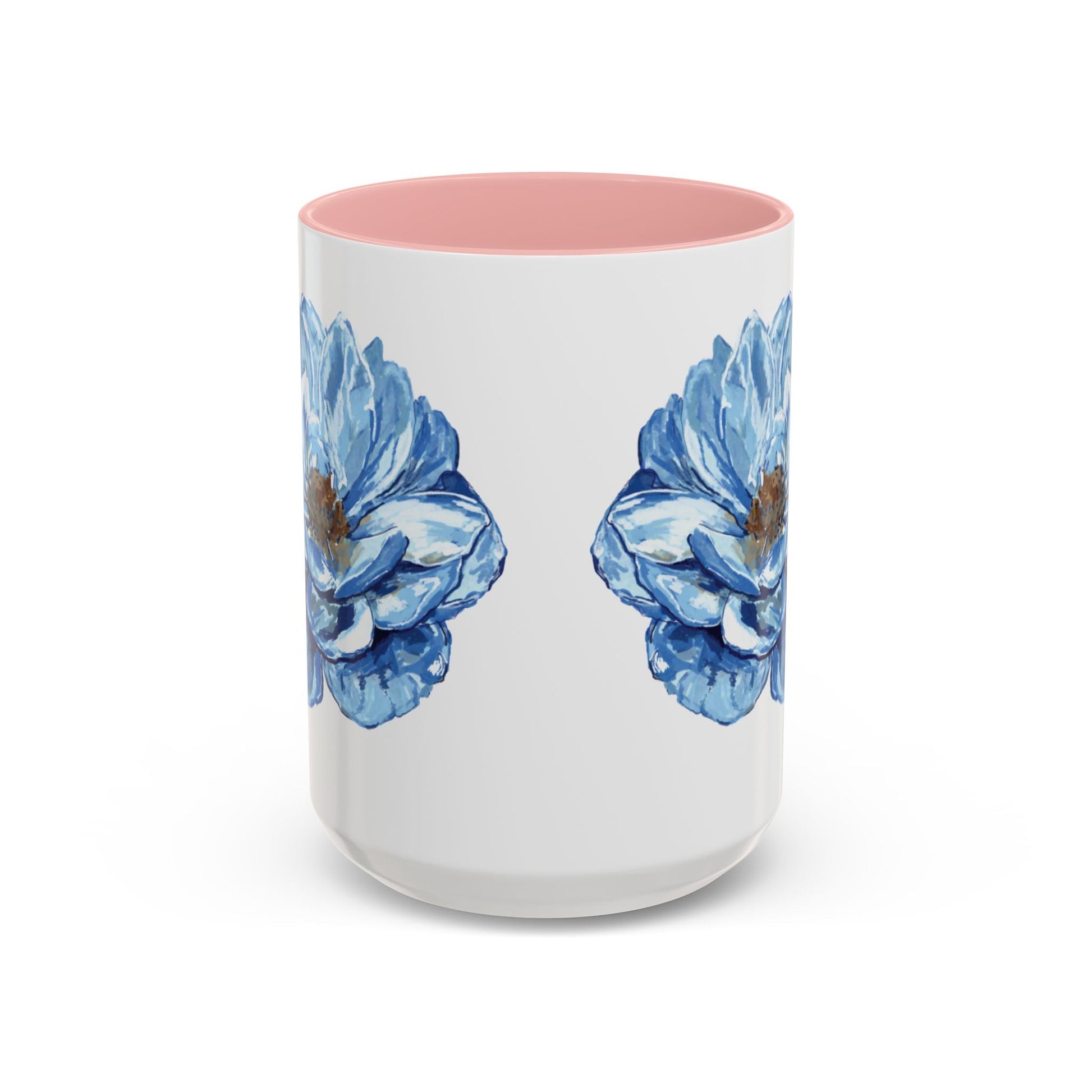 Elegant Floral Accent Coffee Mug - Blue Flower Design - Blue Cava