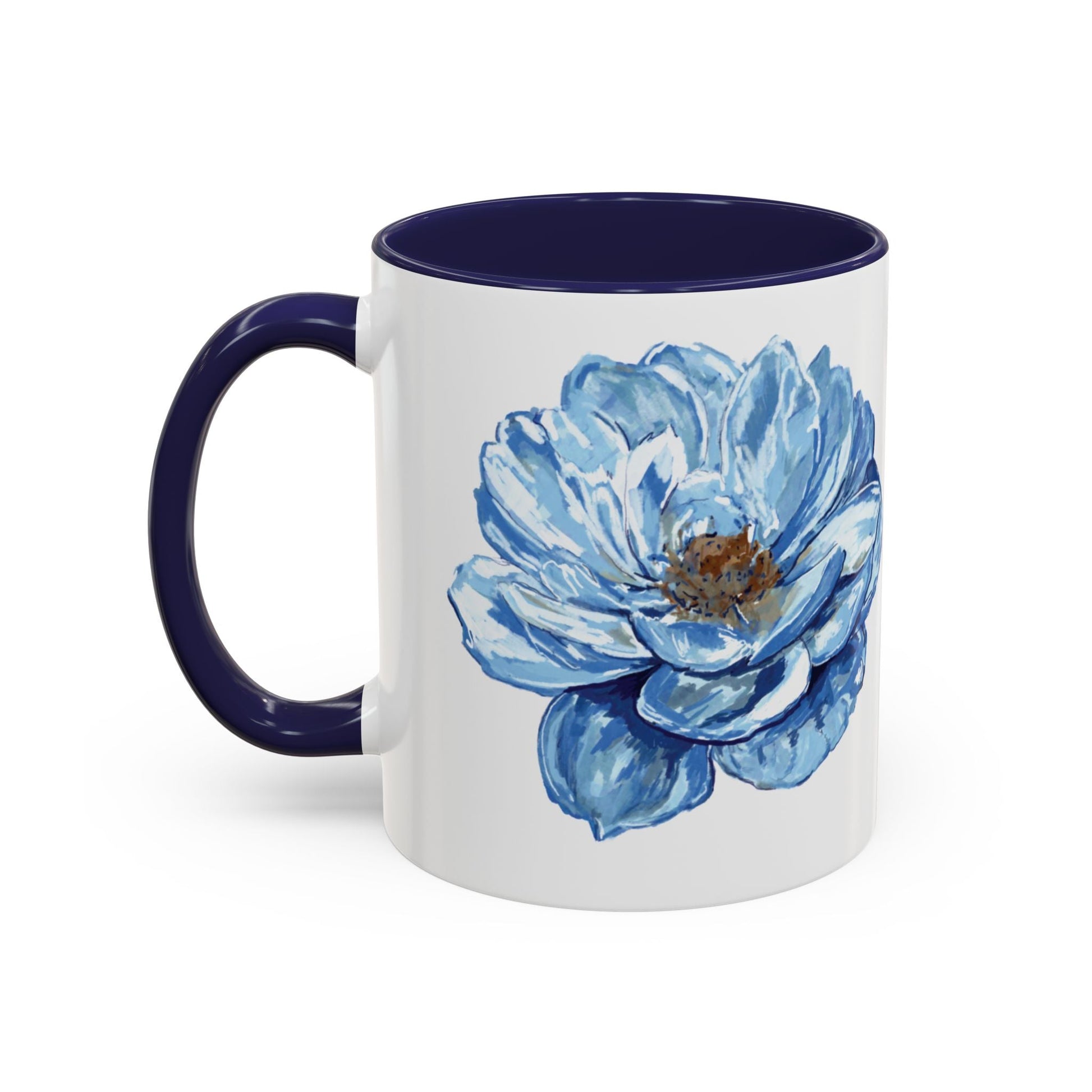 Elegant Floral Accent Coffee Mug - Blue Flower Design - Blue Cava