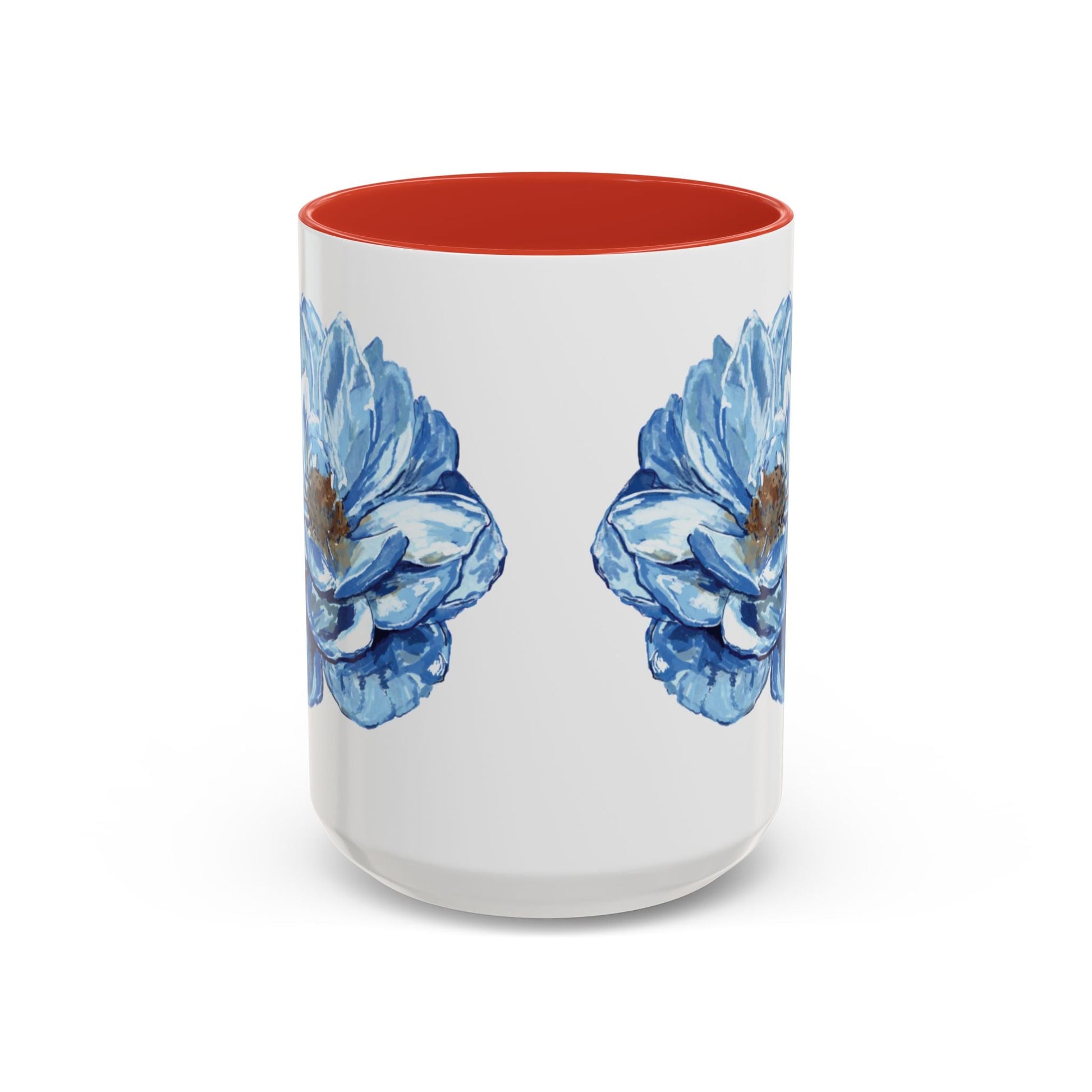 Elegant Floral Accent Coffee Mug - Blue Flower Design - Blue Cava