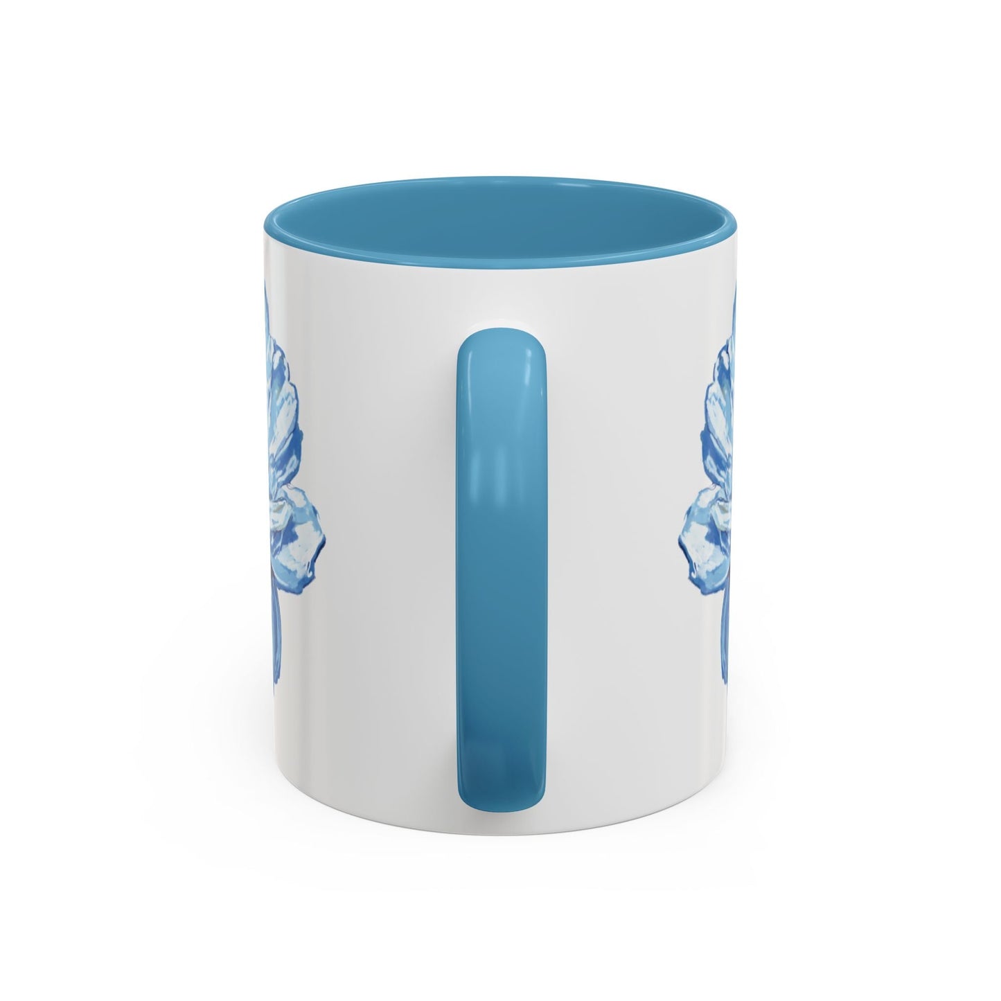 Elegant Floral Accent Coffee Mug - Blue Flower Design - Blue Cava
