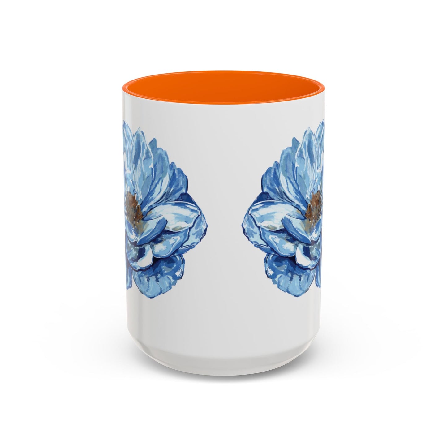 Elegant Floral Accent Coffee Mug - Blue Flower Design - Blue Cava