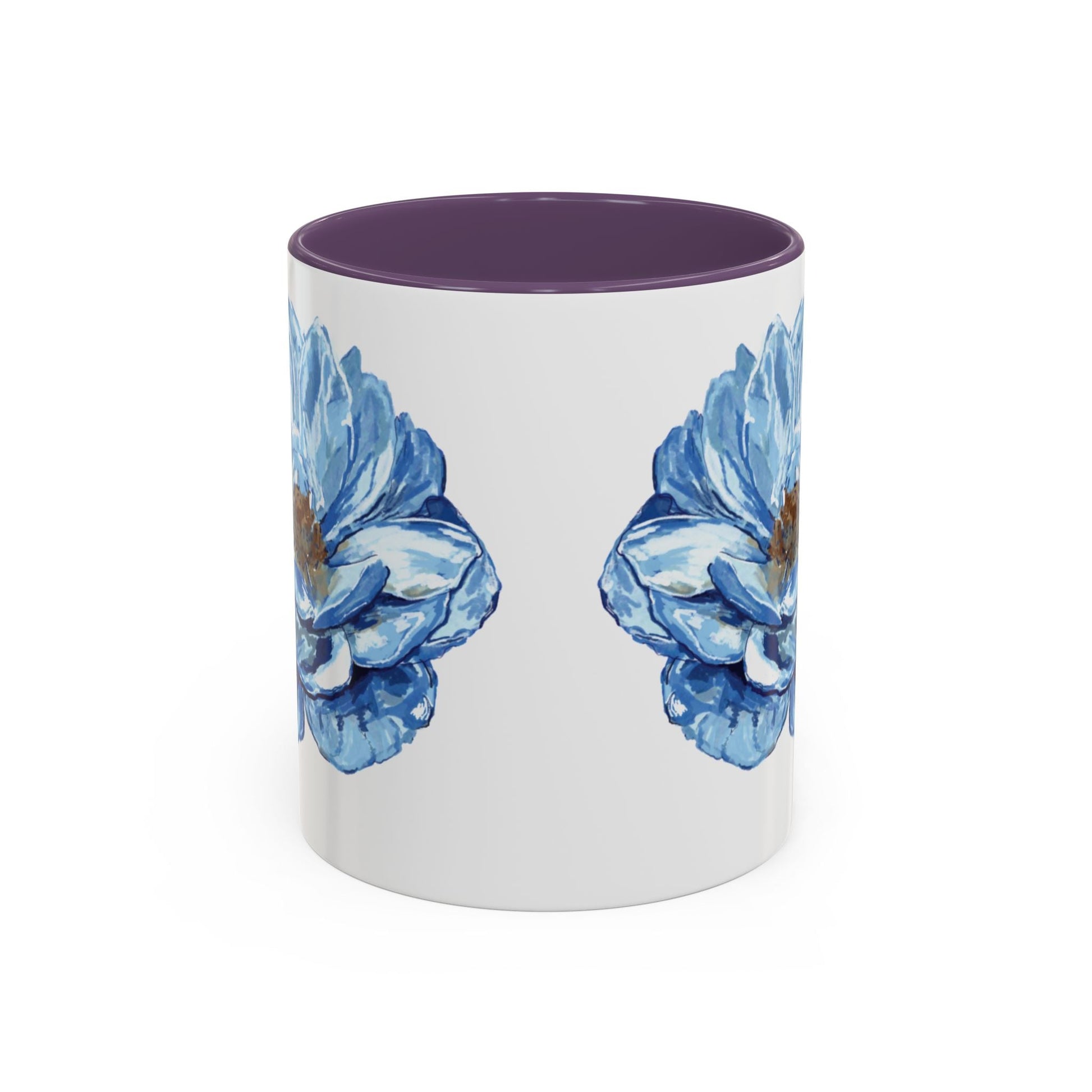 Elegant Floral Accent Coffee Mug - Blue Flower Design - Blue Cava
