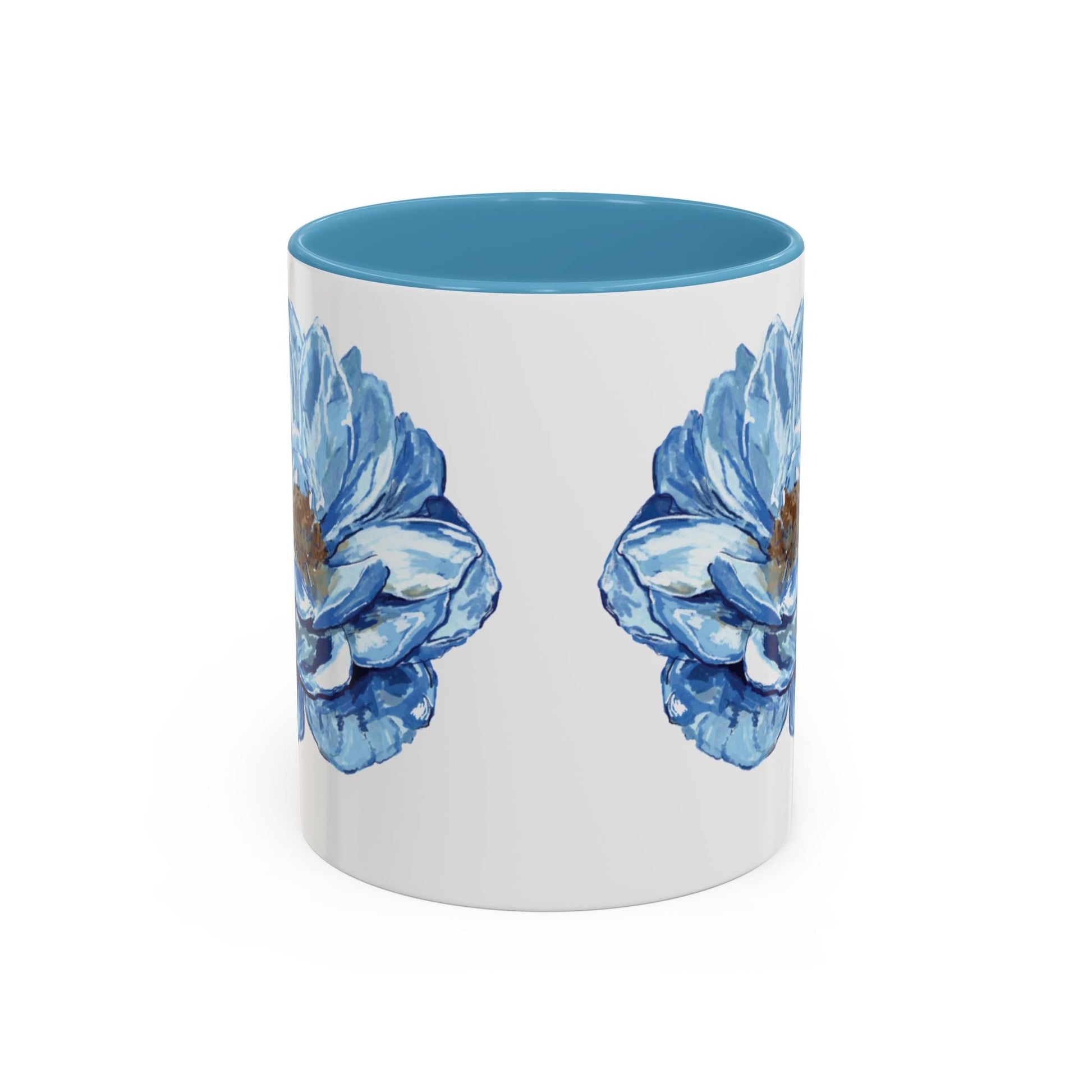 Elegant Floral Accent Coffee Mug - Blue Flower Design - Blue Cava