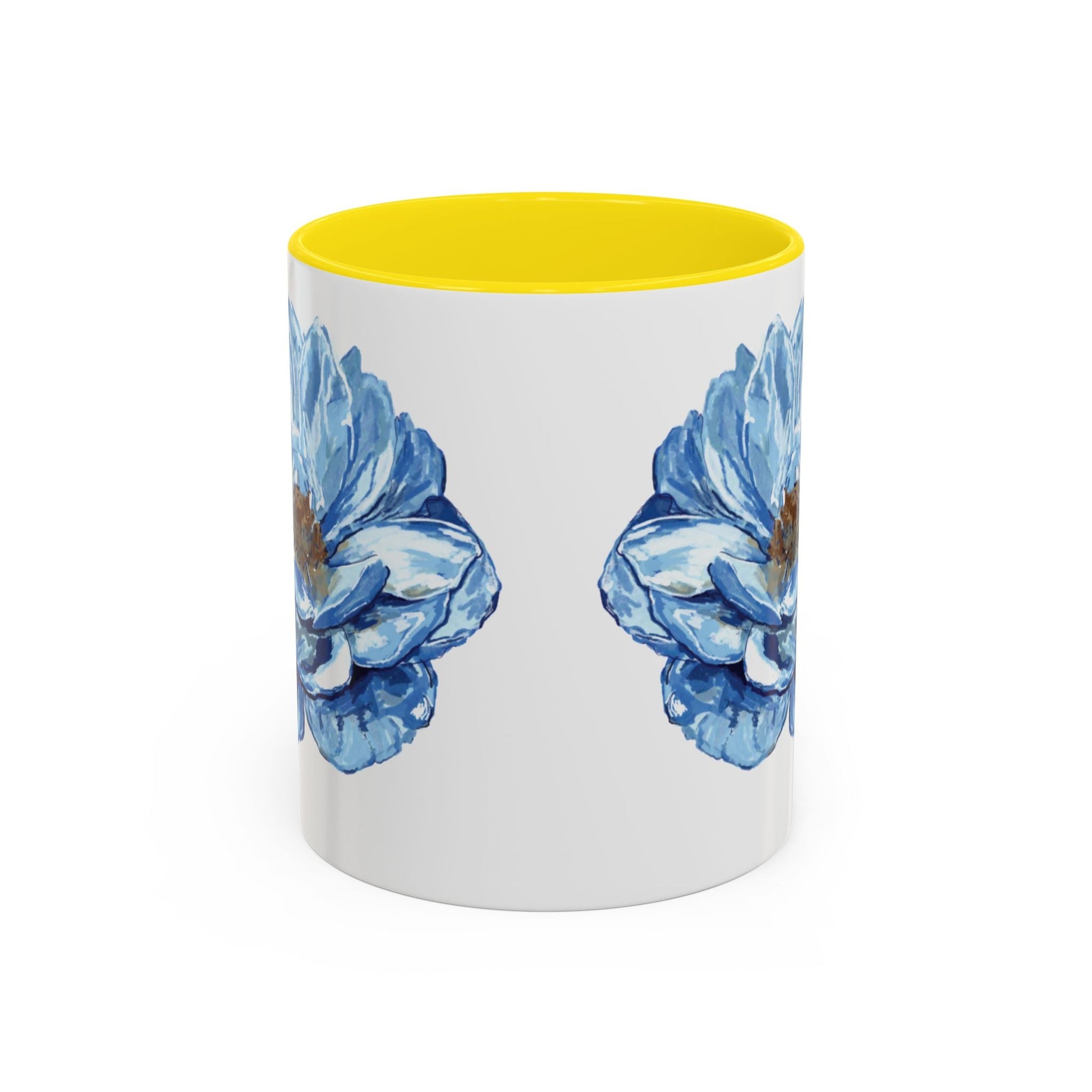 Elegant Floral Accent Coffee Mug - Blue Flower Design - Blue Cava