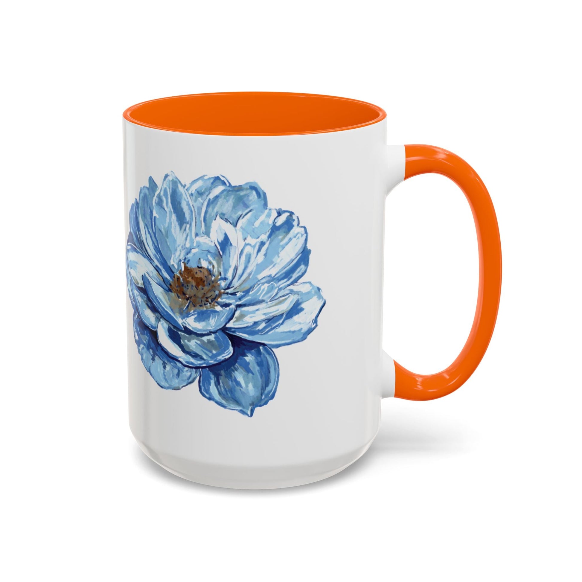Elegant Floral Accent Coffee Mug - Blue Flower Design - Blue Cava