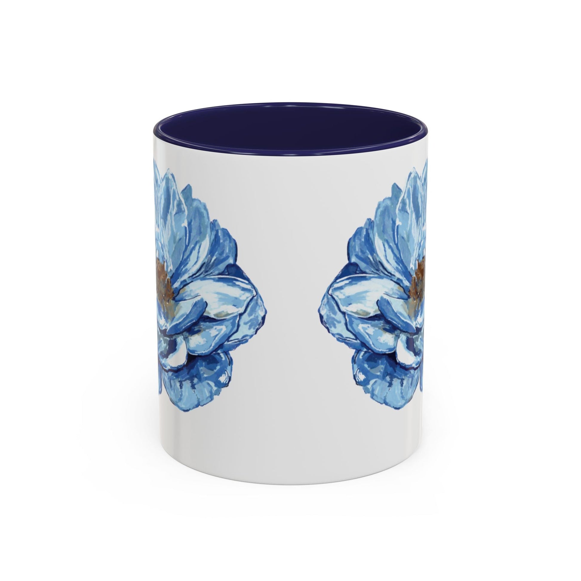 Elegant Floral Accent Coffee Mug - Blue Flower Design - Blue Cava