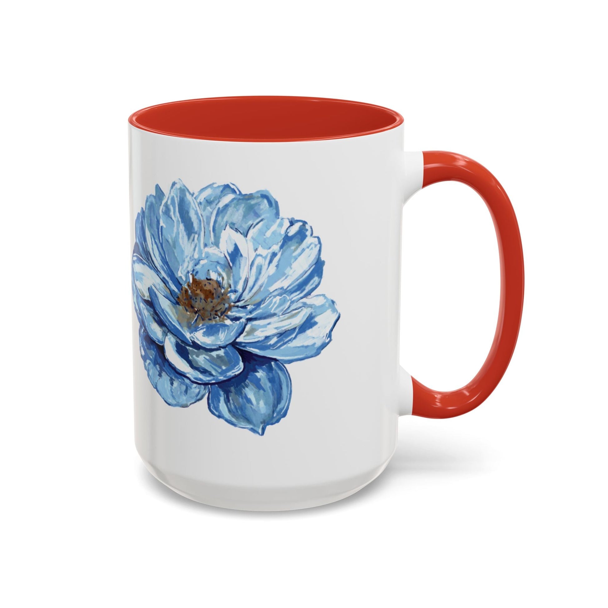 Elegant Floral Accent Coffee Mug - Blue Flower Design - Blue Cava