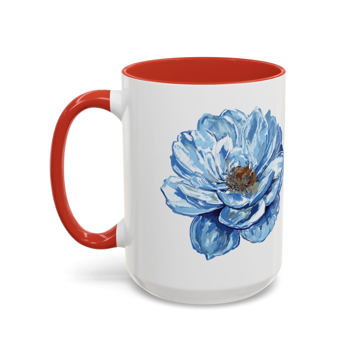Elegant Floral Accent Coffee Mug - Blue Flower Design - Blue Cava