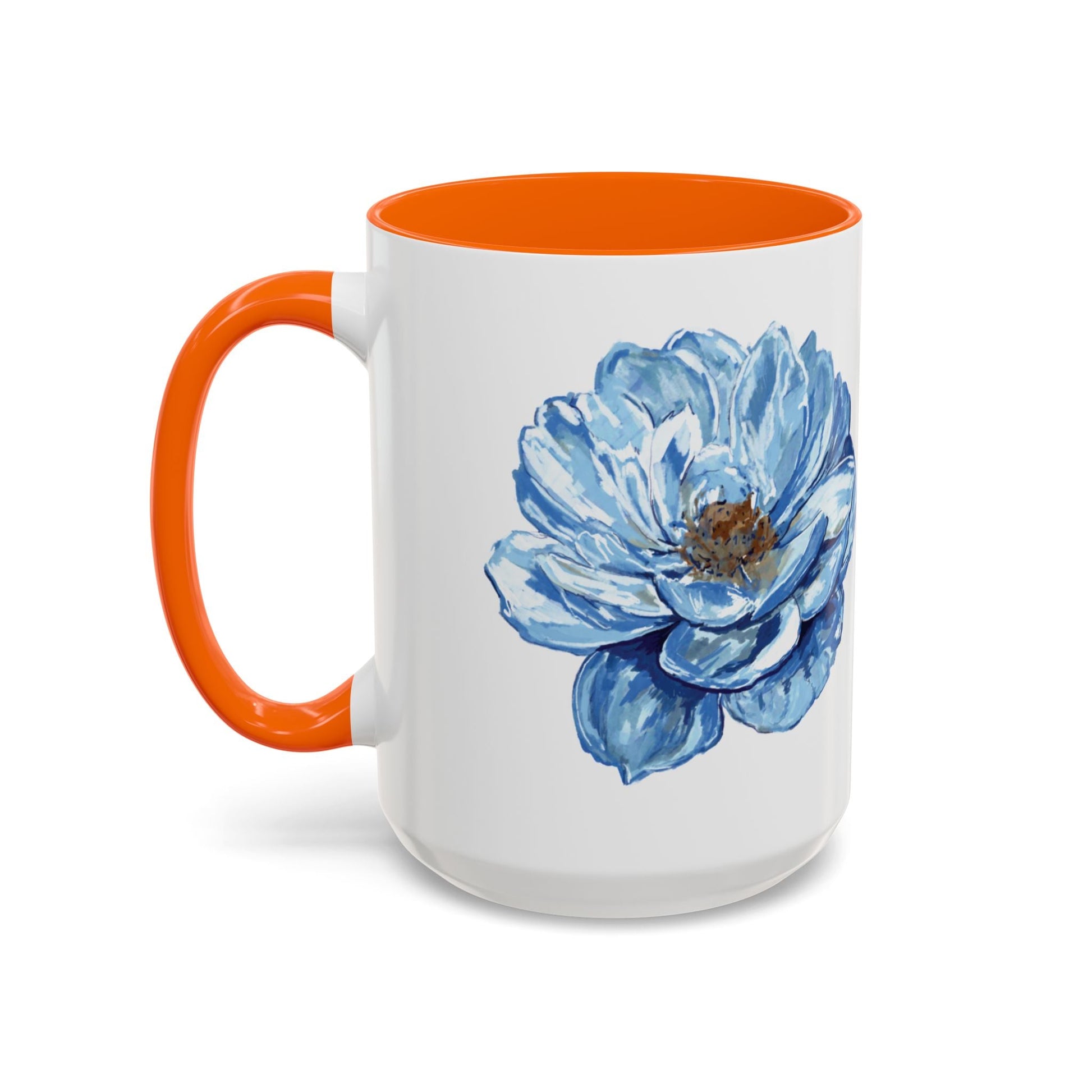 Elegant Floral Accent Coffee Mug - Blue Flower Design - Blue Cava