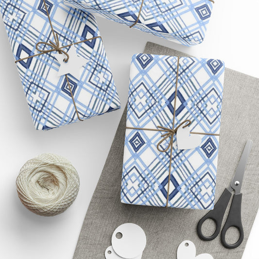 Elegant Geometric Blue Diamond Wrapping Paper - Blue Cava