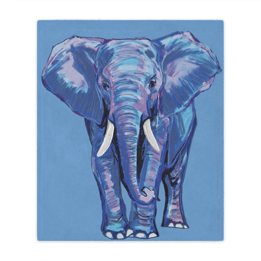 Elephant Art Microfiber Blanket | Cozy Wildlife Throw for Animal Lovers - Blue Cava