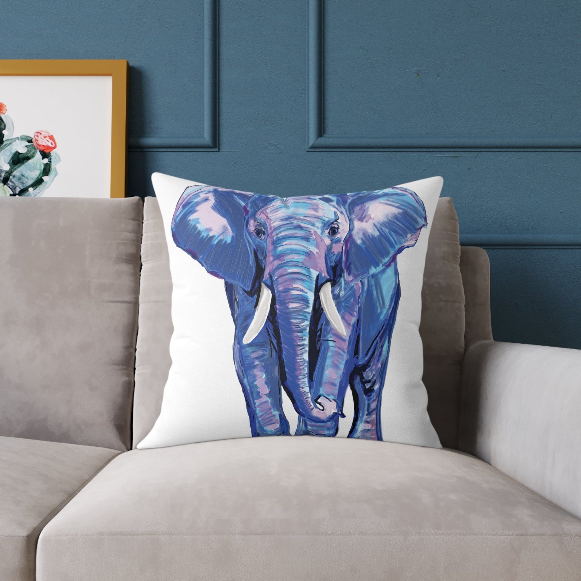 Elephant Canvas Pillow - Throw Pillow for Living Room - Blue Cava