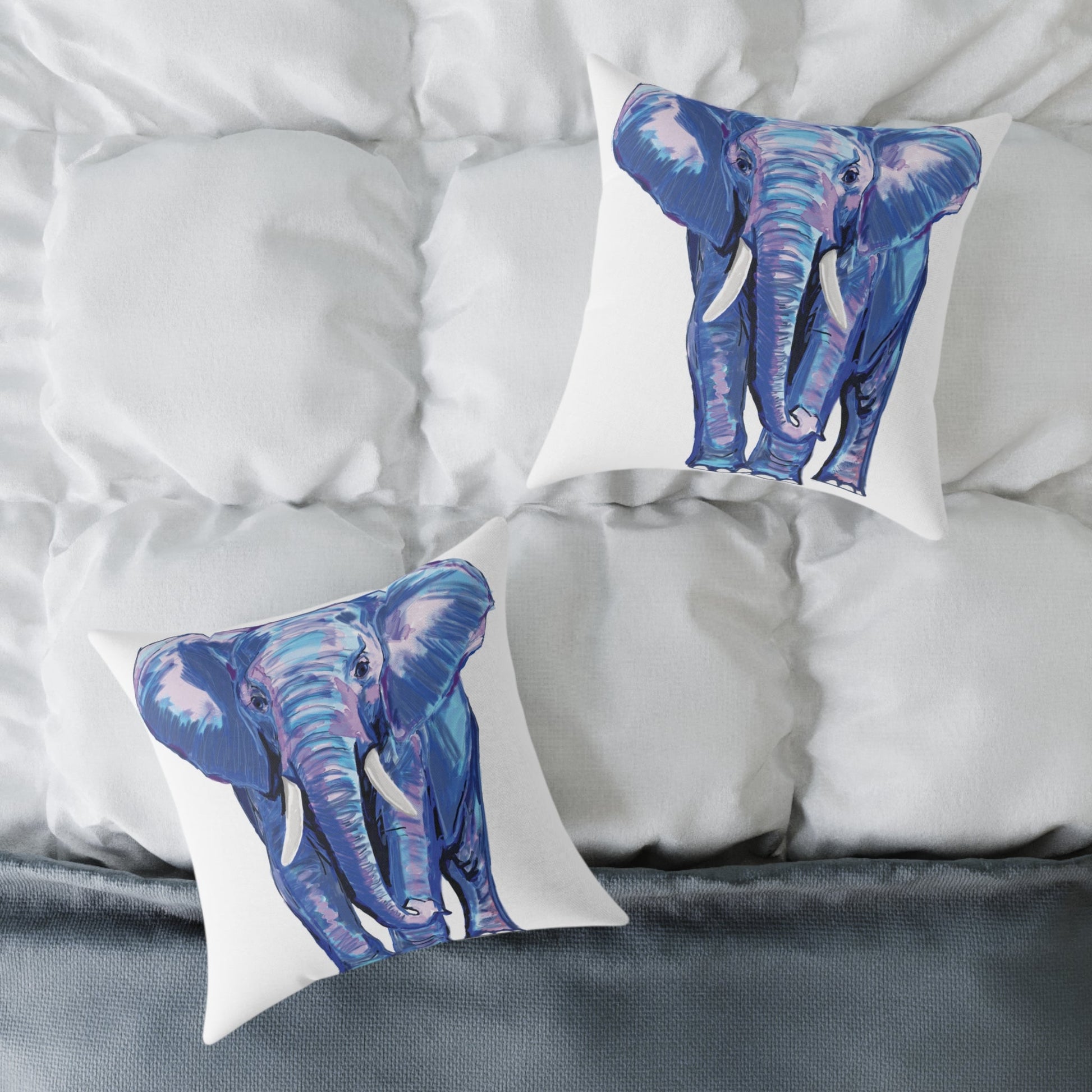 Elephant Canvas Pillow - Throw Pillow for Living Room - Blue Cava