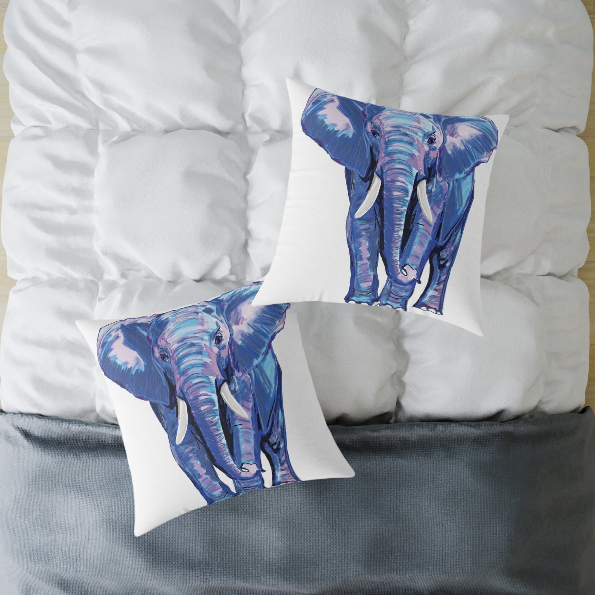 Elephant Canvas Pillow - Throw Pillow for Living Room - Blue Cava