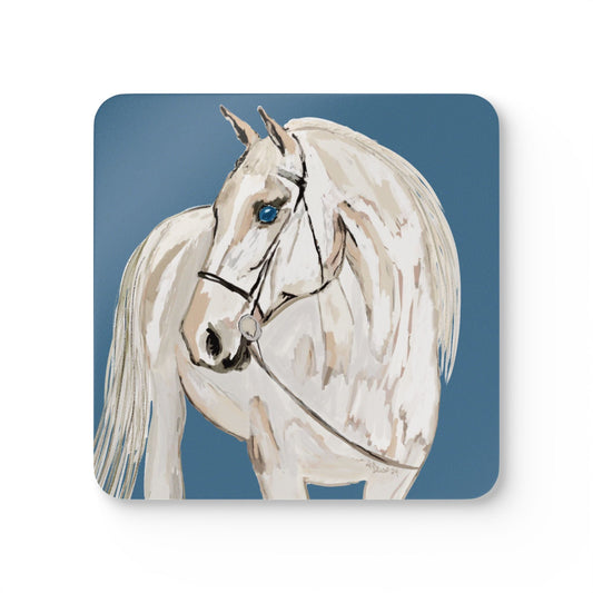 Equine Art Corkwood Coaster Set - Elegant Horse Design for Home Decor - Blue Cava
