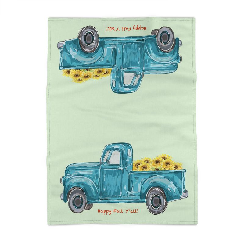 Fall Sunflower Truck Tea Towel - Blue Cava