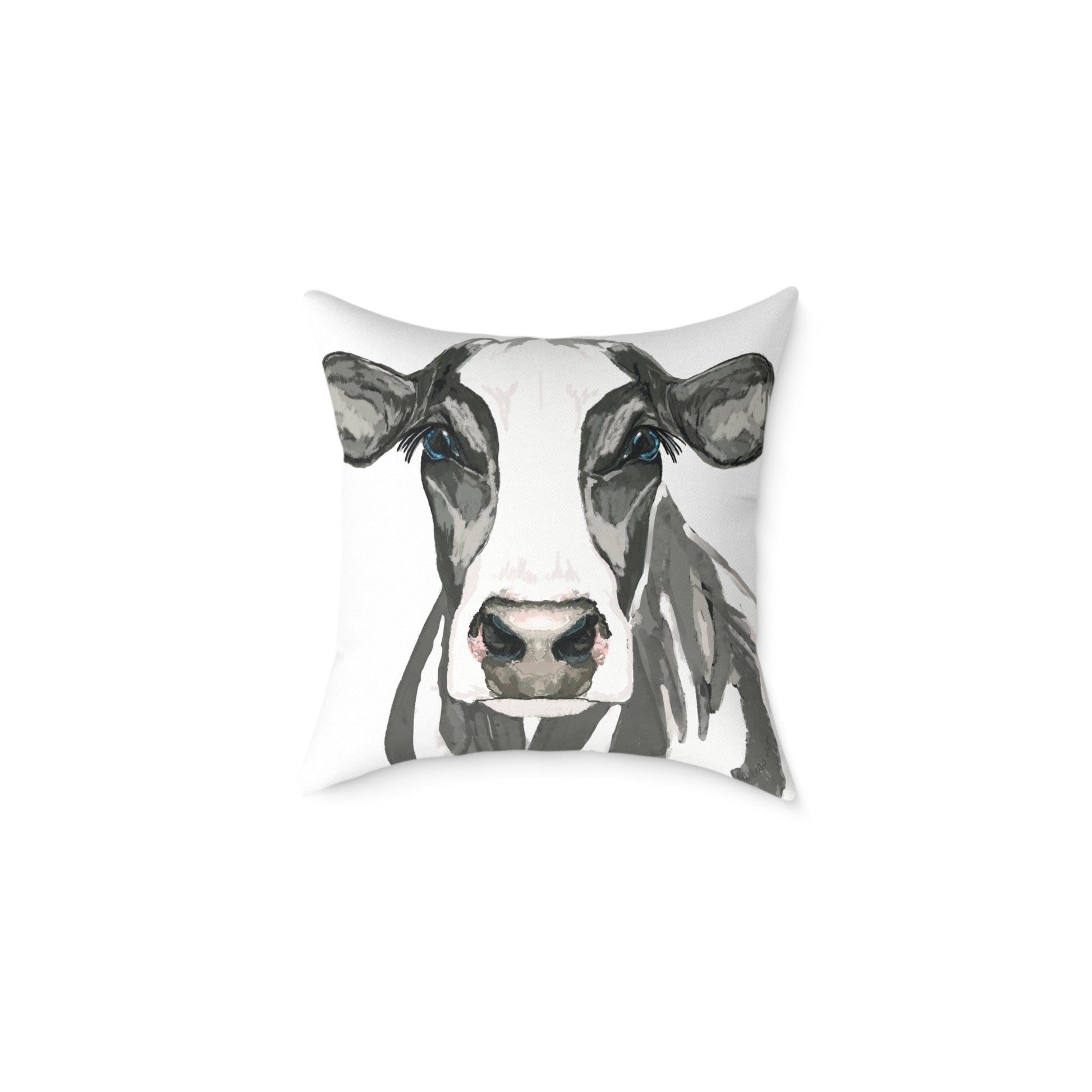 Farmhouse Cow Square Poly Canvas Pillows - Blue Cava