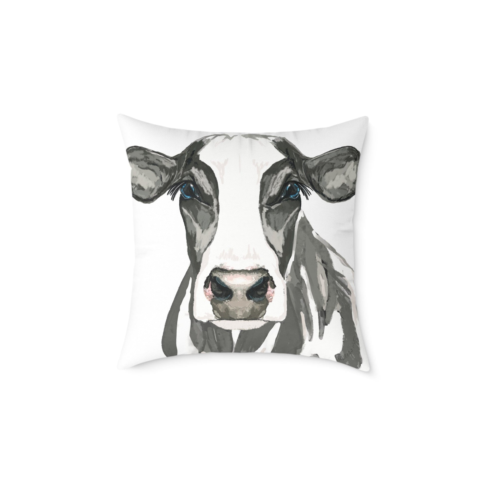 Farmhouse Cow Square Poly Canvas Pillows - Blue Cava