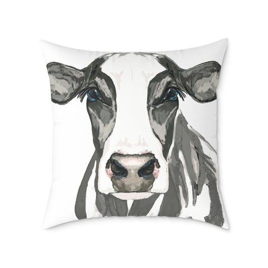 Farmhouse Cow Square Poly Canvas Pillows - Blue Cava