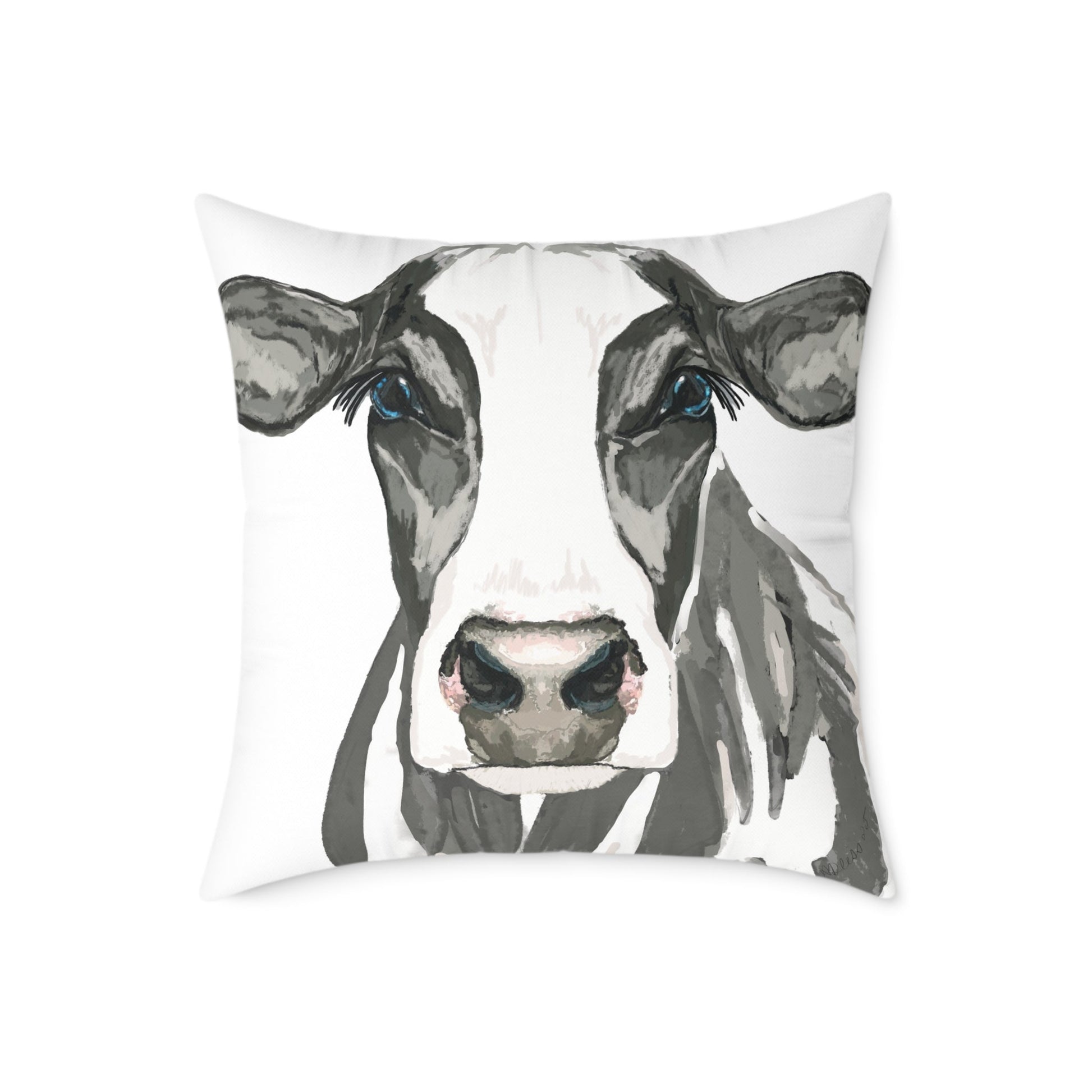 Farmhouse Cow Square Poly Canvas Pillows - Blue Cava
